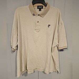 Ashworth Embroidered Logo Beige Striped Golf Polo Shirt Men's Medium Oversize